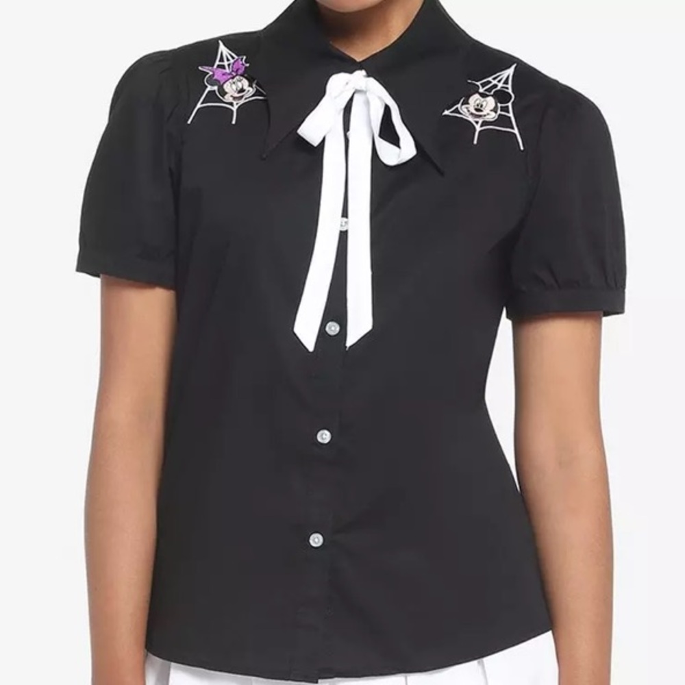 Her Universe Disney Halloween Bat Wing Collar Woven Button-Up